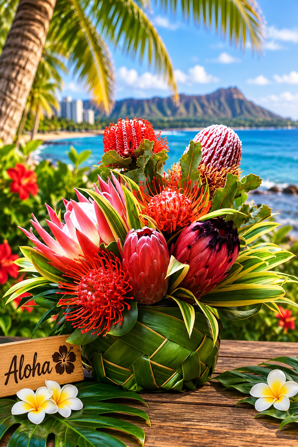 Hawaiian Island Paradise Protea Basket – Fresh Tropical Flower Arrangement