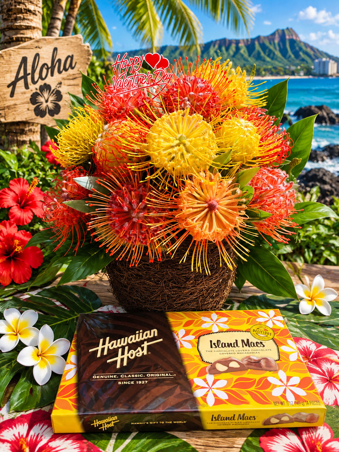 Hawaiian Sunset Bliss Tropical Flower Gift Basket