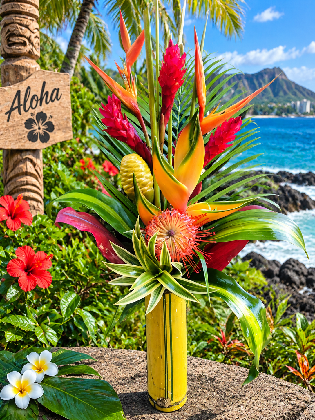 Hawaiian Golden Paradise Tropical Flower Arrangement