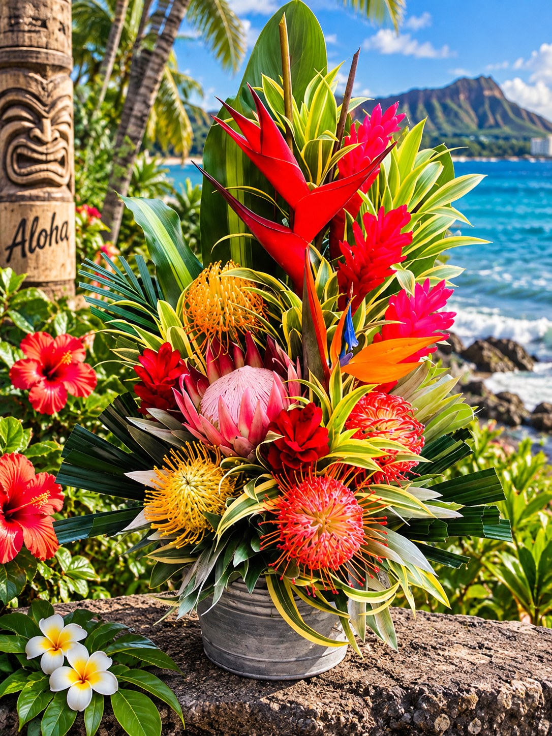 Hawaiian Paradise Luxury Tropical Flower Arrangement – Protea, Heliconia & Ginger